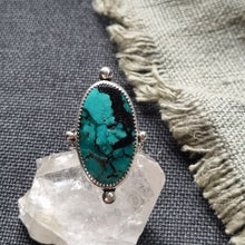 Load image into Gallery viewer, Sterling silver &amp; turquoise Handstamped Seeds Ring
