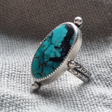 Load image into Gallery viewer, Sterling silver &amp; turquoise Handstamped Seeds Ring
