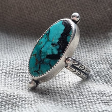 Load image into Gallery viewer, Sterling silver &amp; turquoise Handstamped Seeds Ring
