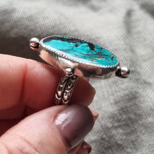 Load image into Gallery viewer, Sterling silver &amp; turquoise Handstamped Seeds Ring
