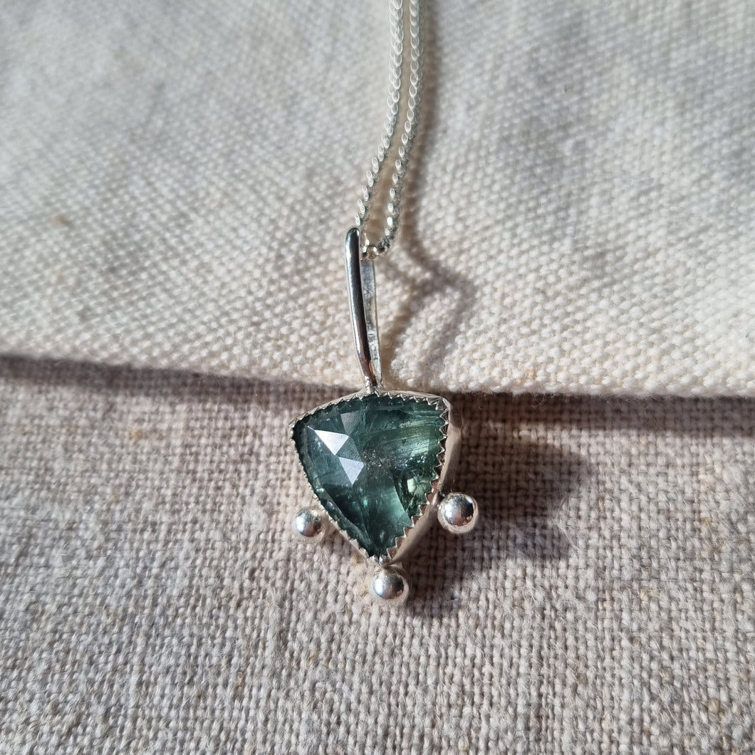 Teal Kyanite Trillion Pendant 1