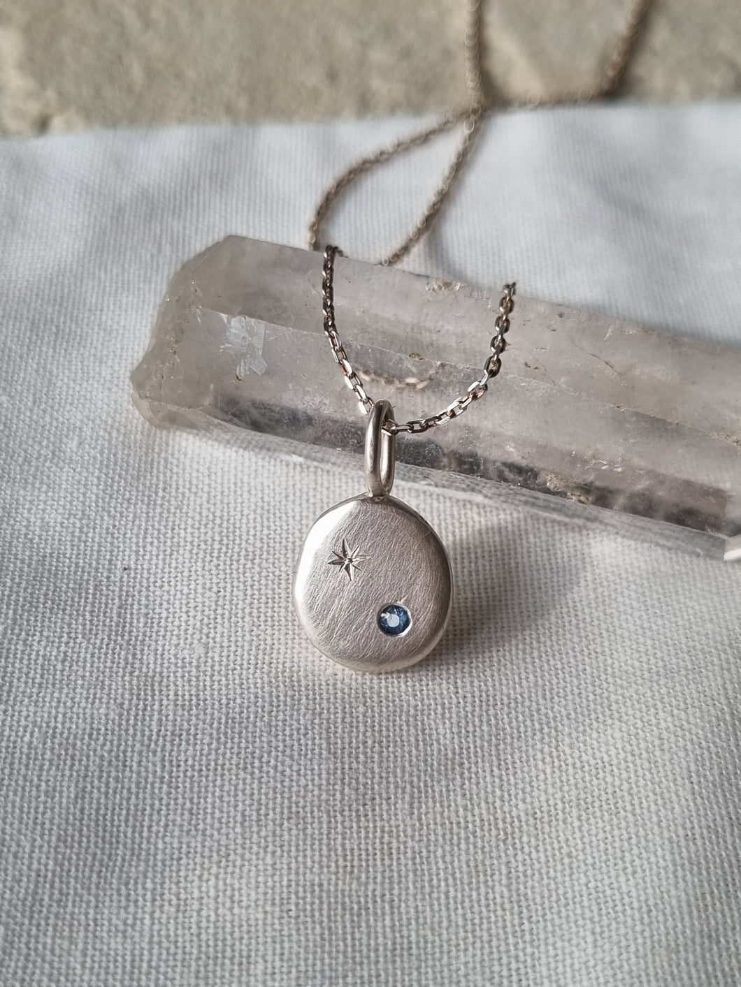 Stella Necklace (small) with teal Sapphire #7