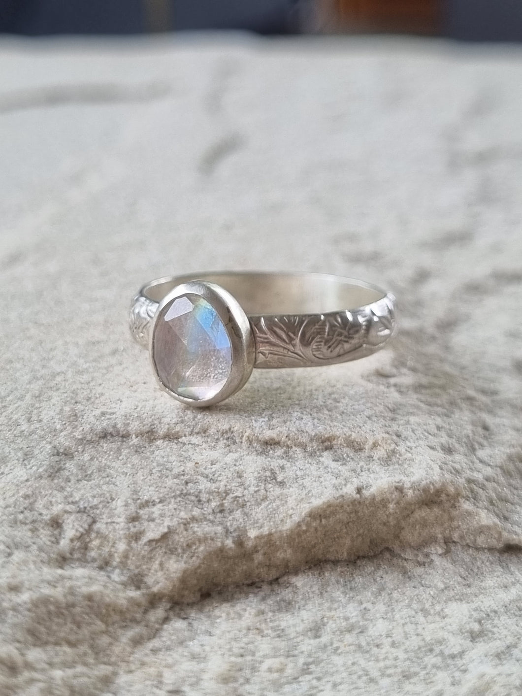 Moonstone Leafy Band Ring