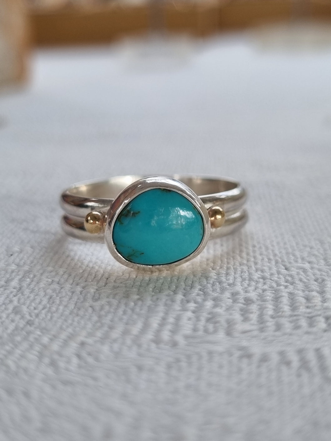 Turquoise Sterling silver & 14k gold Ring